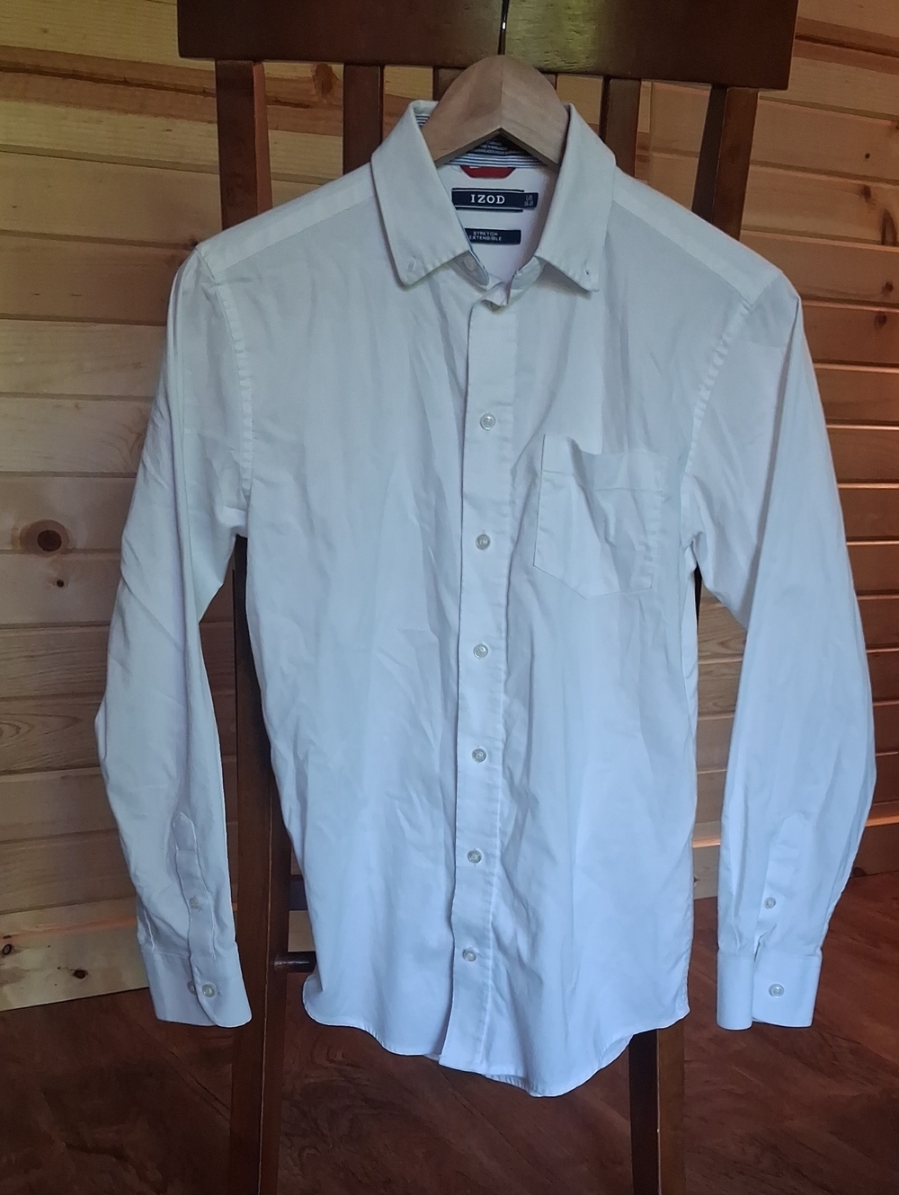 Izod White Long Sleeve Button-Down Shirt with Chest Pocket